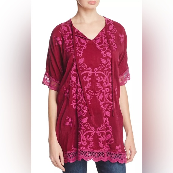 Johnny Was Tops - Johnny Was Montak Embroidered Tunic in Rose Wine